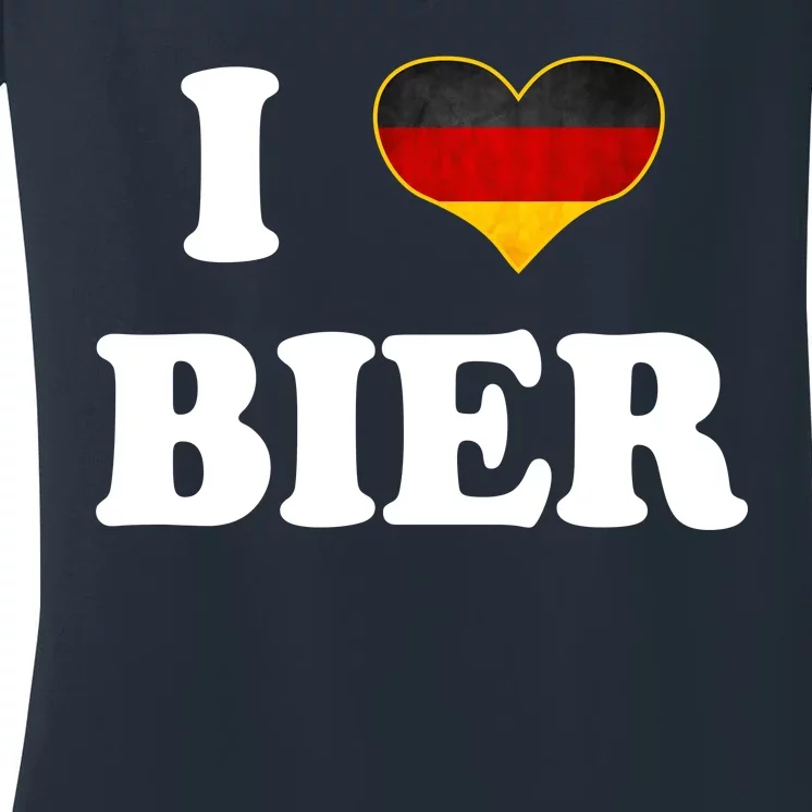 I Love Bier Octoberfest Beer Drinking Germany Flag Women's V-Neck T-Shirt