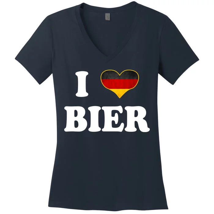 I Love Bier Octoberfest Beer Drinking Germany Flag Women's V-Neck T-Shirt