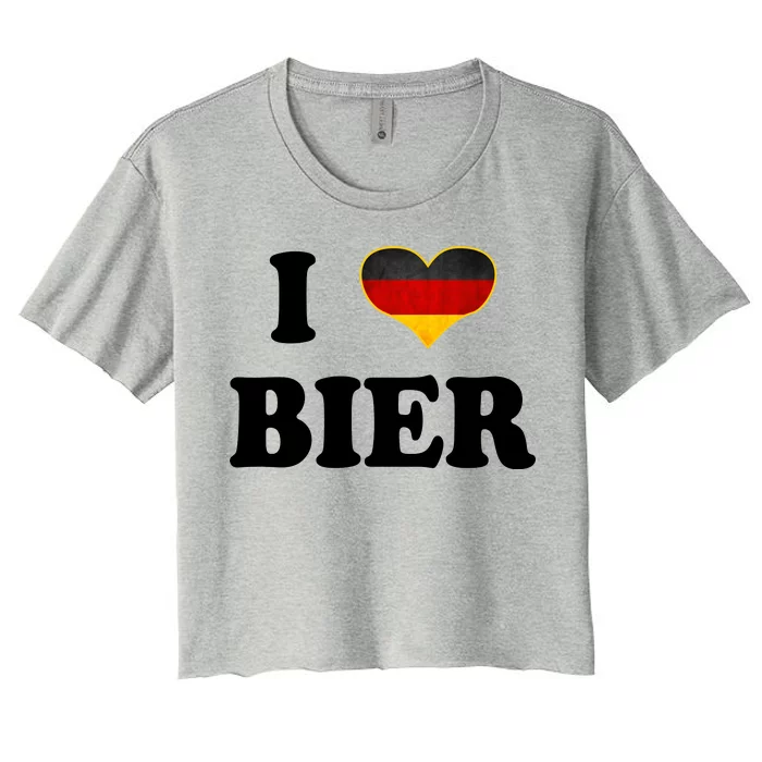 I Love Bier Octoberfest Beer Drinking Germany Flag Women's Crop Top Tee