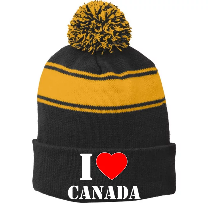 I Love Canada Stripe Pom Pom Beanie