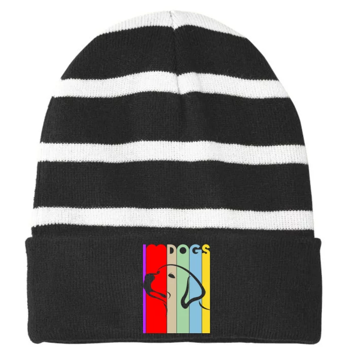 I Love Dogs Cute Dog Lovers Striped Beanie with Solid Band