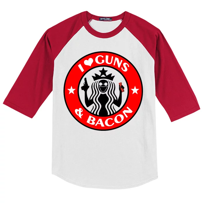 I Love Guns And Bacon Kids Colorblock Raglan Jersey