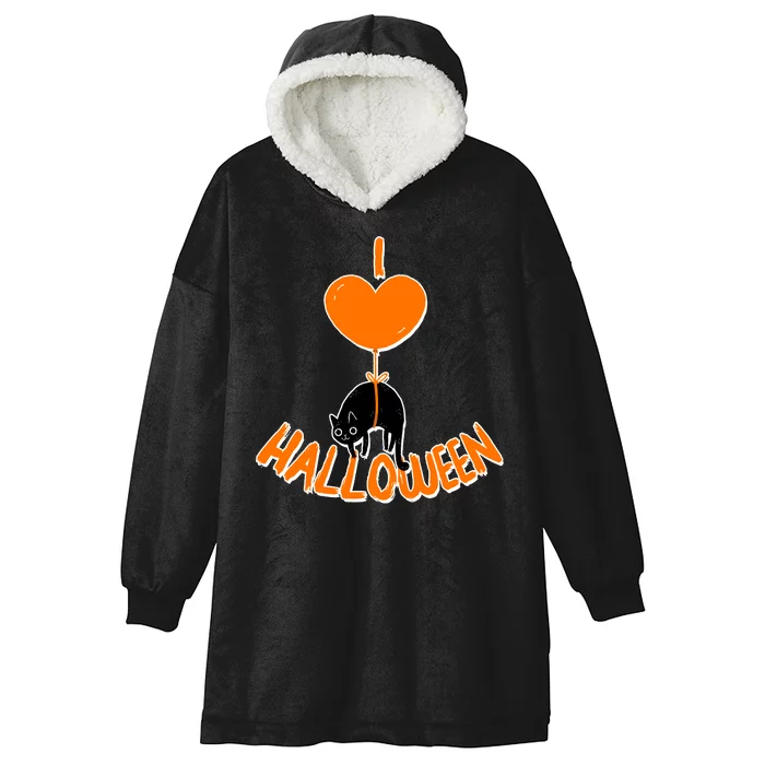 I Love Heart Halloween Cute Black Cat Balloon Hooded Wearable Blanket