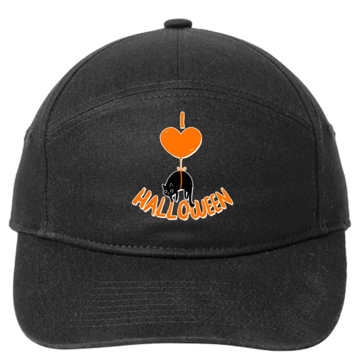 I Love Heart Halloween Cute Black Cat Balloon 7-Panel Snapback Hat