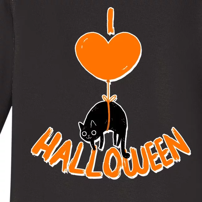 I Love Heart Halloween Cute Black Cat Balloon Baby Long Sleeve Bodysuit