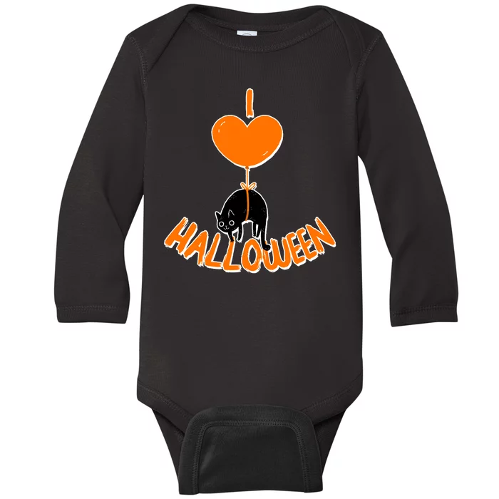 I Love Heart Halloween Cute Black Cat Balloon Baby Long Sleeve Bodysuit