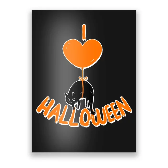 I Love Heart Halloween Cute Black Cat Balloon Poster