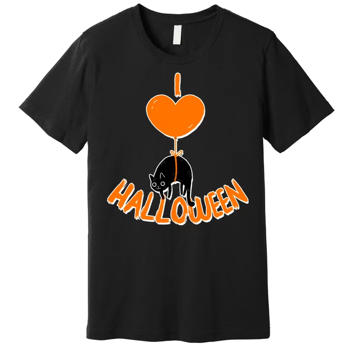 I Love Heart Halloween Cute Black Cat Balloon Premium T-Shirt