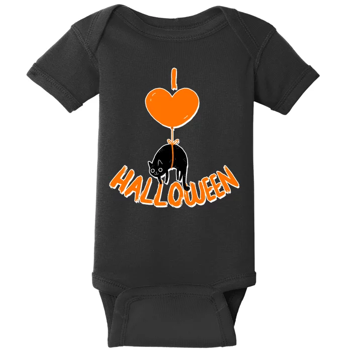 I Love Heart Halloween Cute Black Cat Balloon Baby Bodysuit