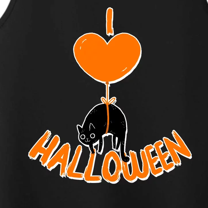 I Love Heart Halloween Cute Black Cat Balloon Performance Tank