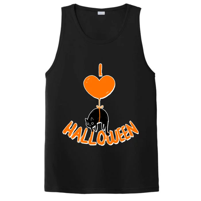 I Love Heart Halloween Cute Black Cat Balloon Performance Tank