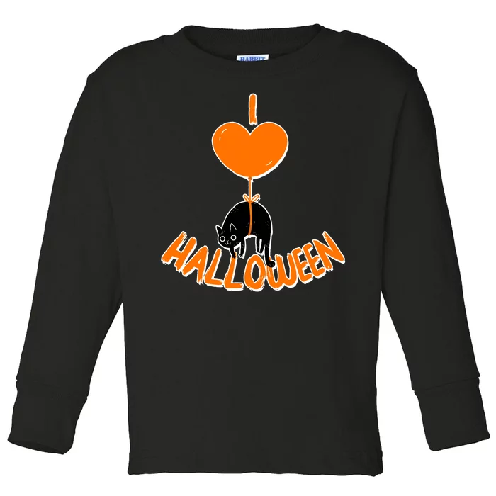 I Love Heart Halloween Cute Black Cat Balloon Toddler Long Sleeve Shirt