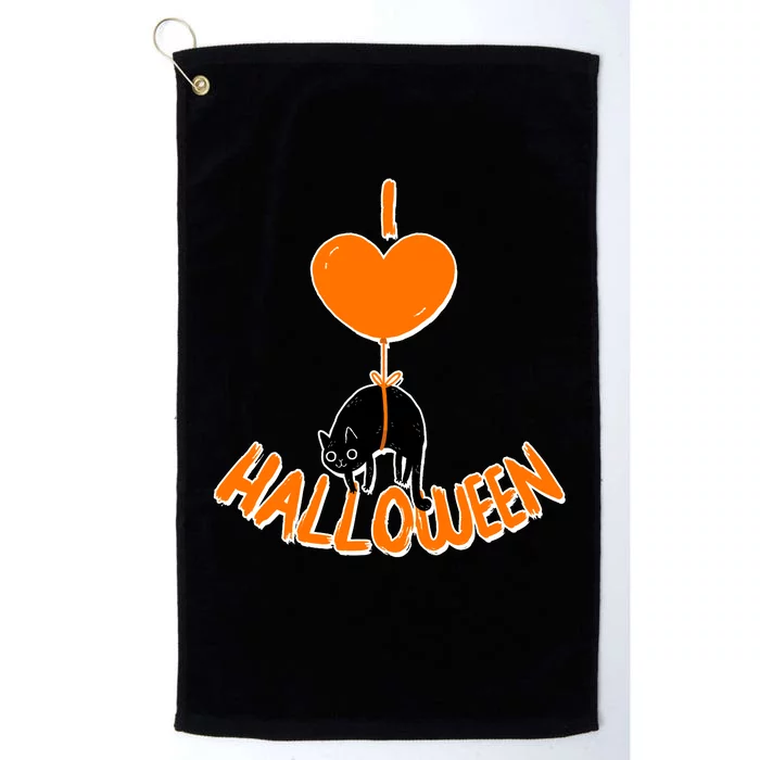 I Love Heart Halloween Cute Black Cat Balloon Platinum Collection Golf Towel