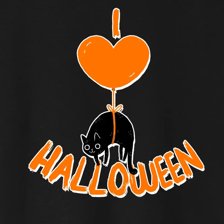 I Love Heart Halloween Cute Black Cat Balloon Women's Crop Top Tee