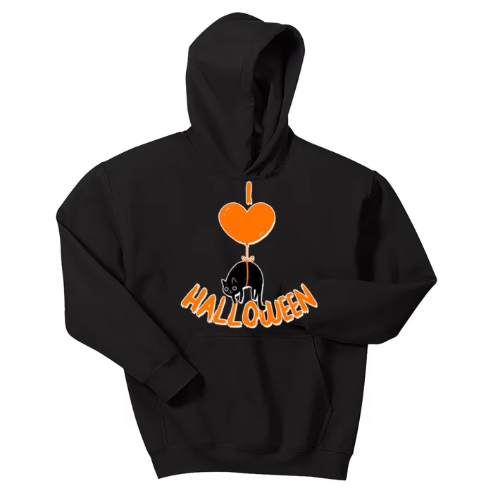 I Love Heart Halloween Cute Black Cat Balloon Kids Hoodie