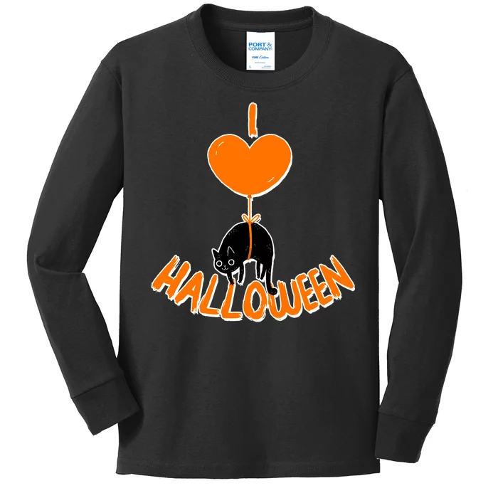 I Love Heart Halloween Cute Black Cat Balloon Kids Long Sleeve Shirt