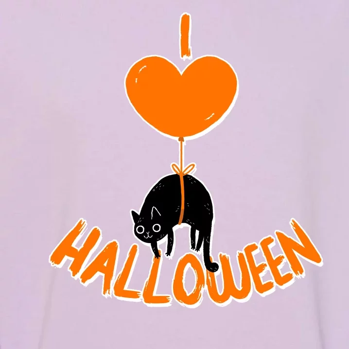 I Love Heart Halloween Cute Black Cat Balloon Garment-Dyed Sweatshirt