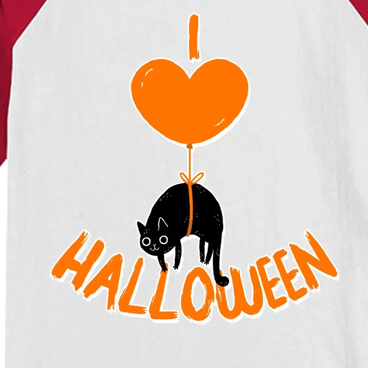 I Love Heart Halloween Cute Black Cat Balloon Kids Colorblock Raglan Jersey