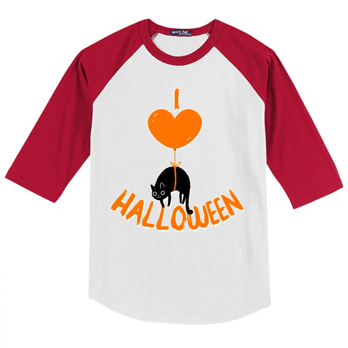 I Love Heart Halloween Cute Black Cat Balloon Kids Colorblock Raglan Jersey