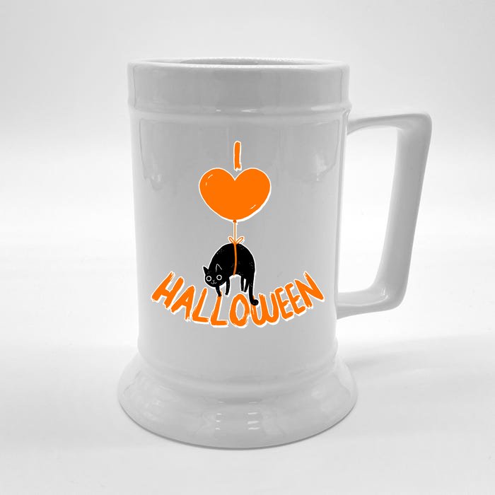 I Love Heart Halloween Cute Black Cat Balloon Front & Back Beer Stein