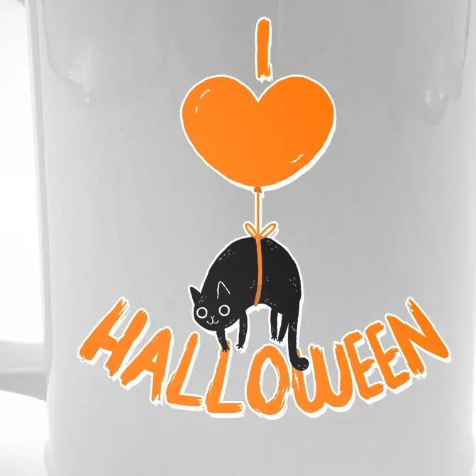 I Love Heart Halloween Cute Black Cat Balloon Front & Back Beer Stein