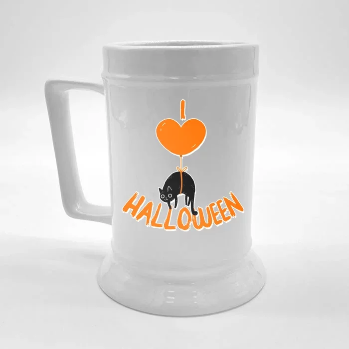 I Love Heart Halloween Cute Black Cat Balloon Front & Back Beer Stein