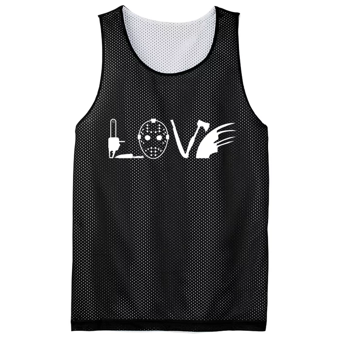 I Love Horror Movies Scary Mesh Reversible Basketball Jersey Tank