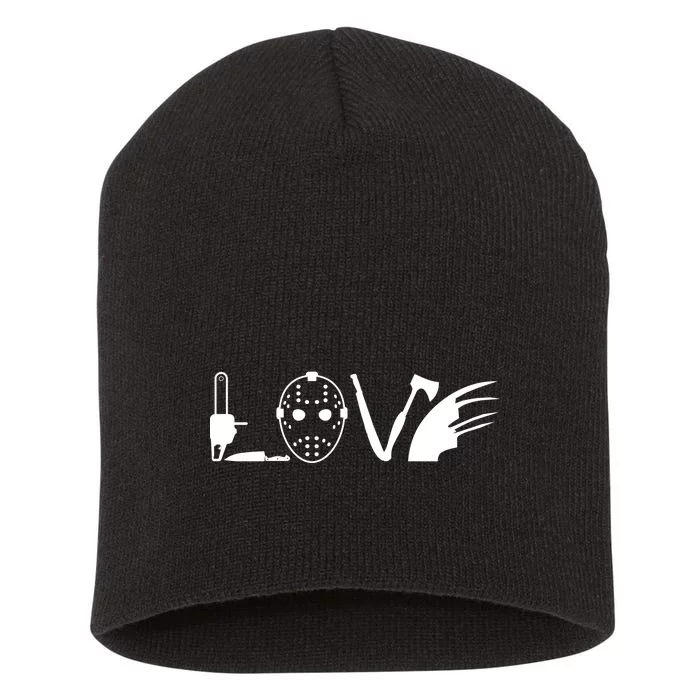 I Love Horror Movies Scary Short Acrylic Beanie