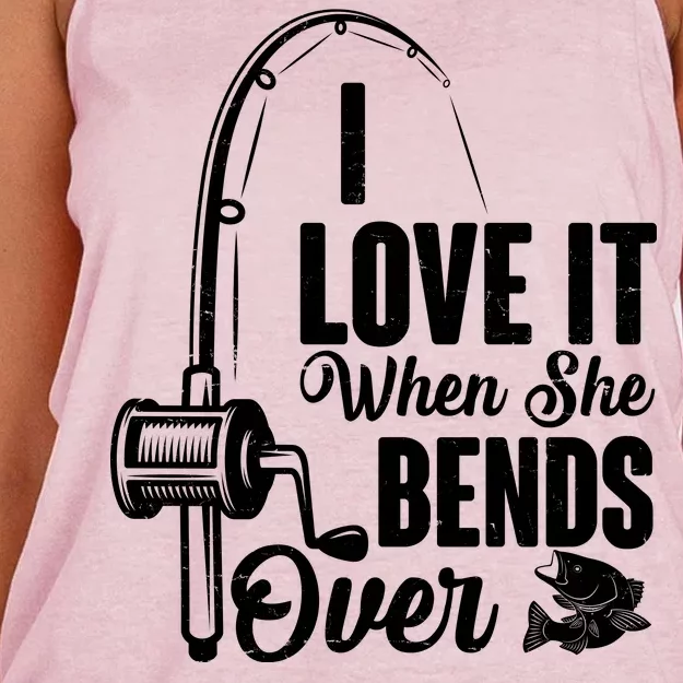 I Love It When She Bends Over Fishing Joke Women's Knotted Racerback Tank