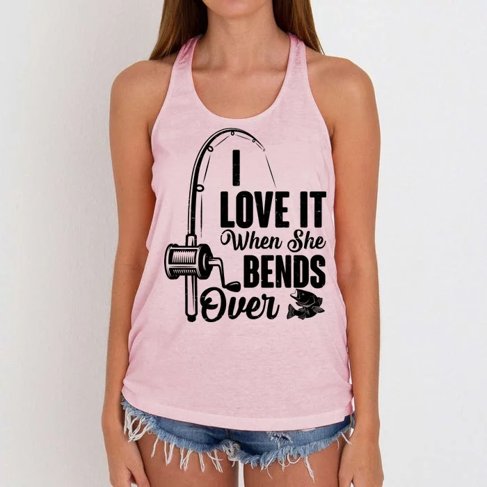 I Love It When She Bends Over Fishing Joke Women's Knotted Racerback Tank