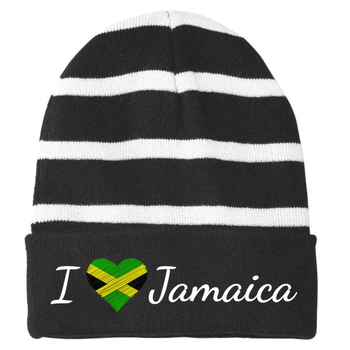 I Love Jamaica Striped Beanie with Solid Band