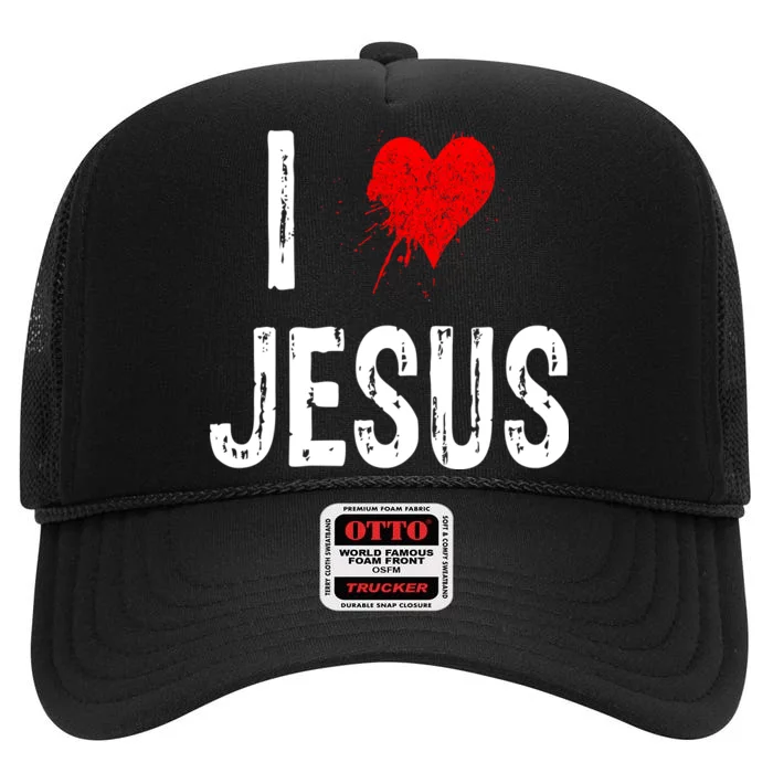 I Love Jesus High Crown Mesh Trucker Hat