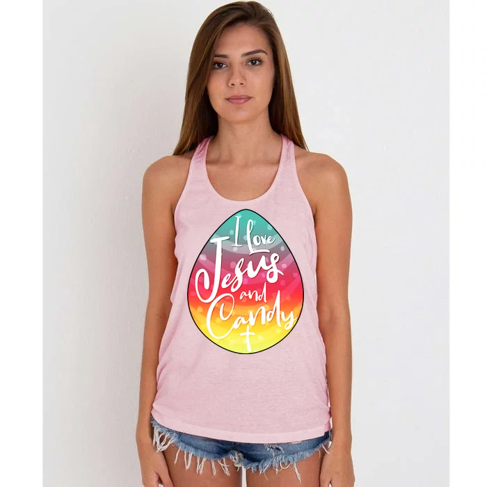 I Love Jesus And Candy Women's Knotted Racerback Tank