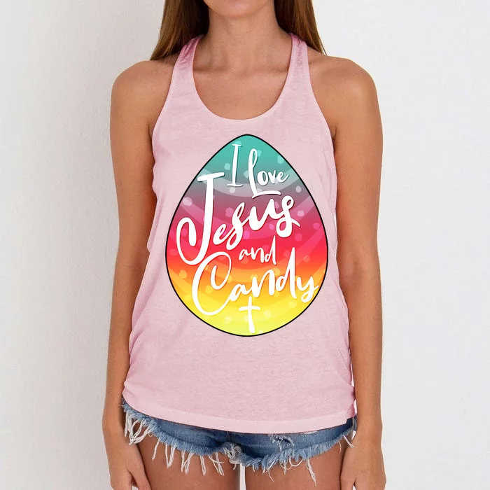 I Love Jesus And Candy Women's Knotted Racerback Tank