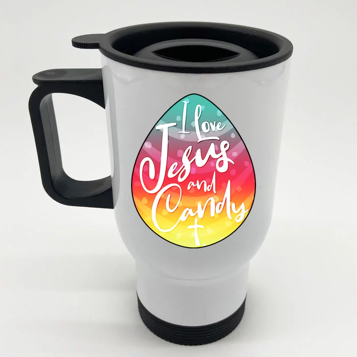 I Love Jesus And Candy Front & Back Stainless Steel Travel Mug