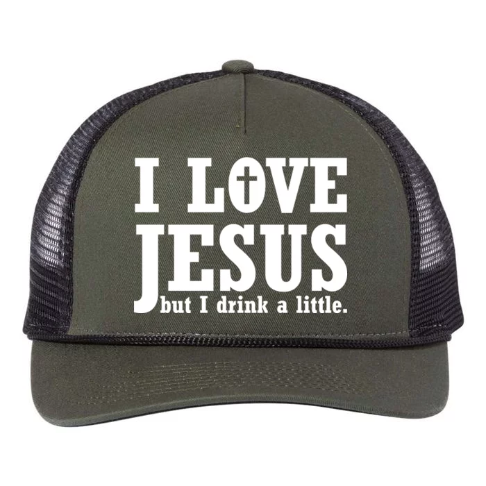 I Love Jesus But I Drink A Little Retro Rope Trucker Hat Cap