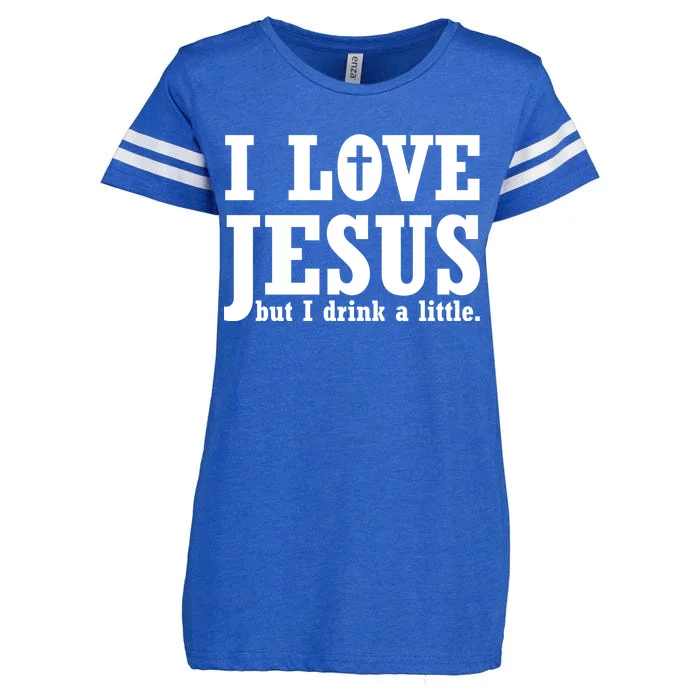 I Love Jesus But I Drink A Little Enza Ladies Jersey Football T-Shirt