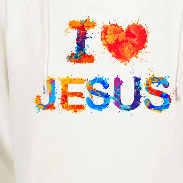 I Love Jesus Paint Splatter Womens Funnel Neck Pullover Hood