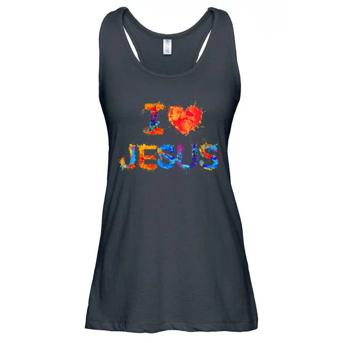 I Love Jesus Paint Splatter Ladies Essential Flowy Tank