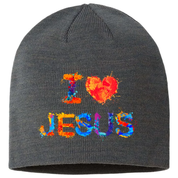 I Love Jesus Paint Splatter 8 1/2in Sustainable Knit Beanie