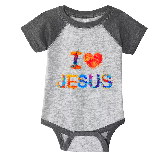 I Love Jesus Paint Splatter Infant Baby Jersey Bodysuit