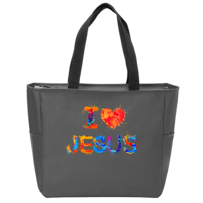 I Love Jesus Paint Splatter Zip Tote Bag