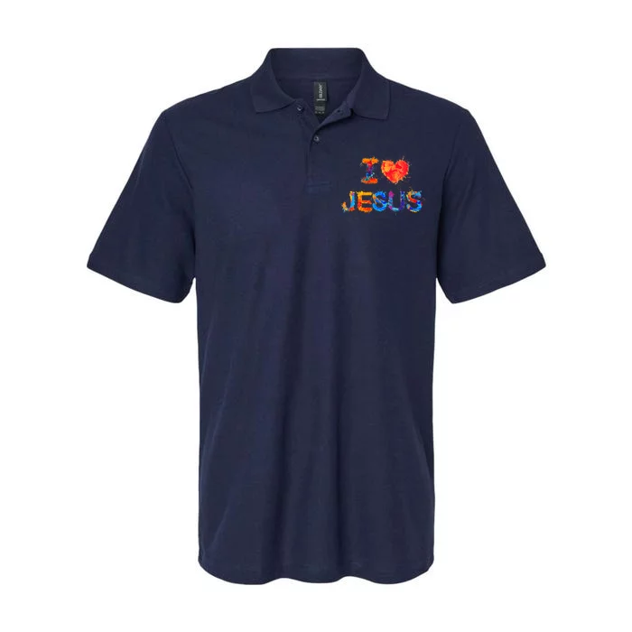 I Love Jesus Paint Splatter Softstyle Adult Sport Polo