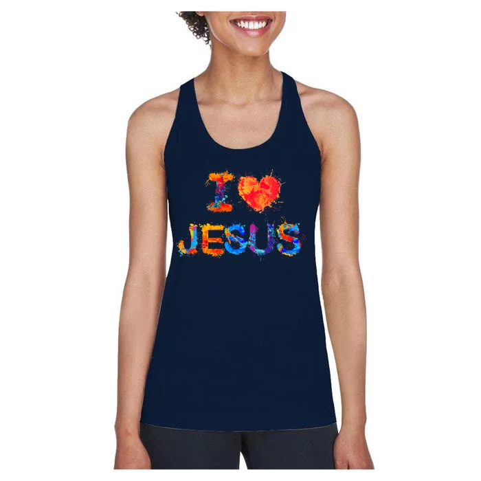 I Love Jesus Paint Splatter Women's Racerback Tank