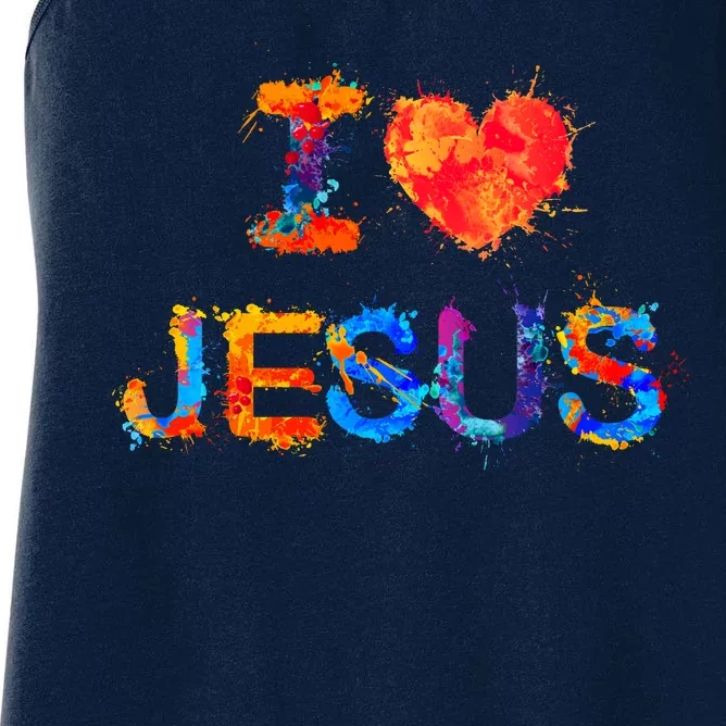 I Love Jesus Paint Splatter Women's Racerback Tank