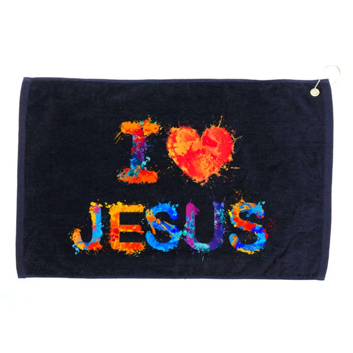 I Love Jesus Paint Splatter Grommeted Golf Towel