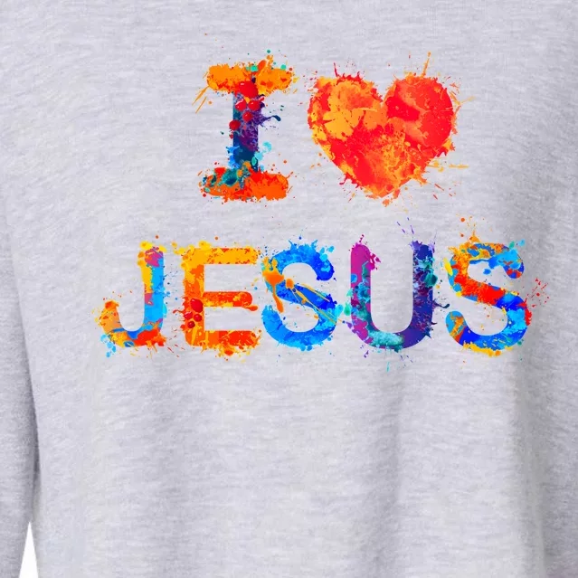 I Love Jesus Paint Splatter Cropped Pullover Crew