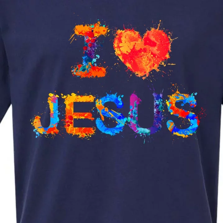 I Love Jesus Paint Splatter Sueded Cloud Jersey T-Shirt