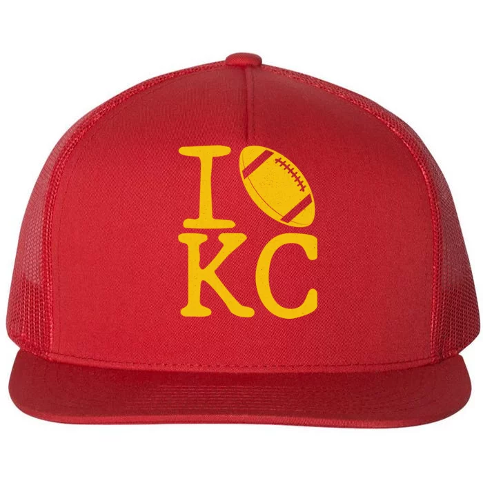 I Love Kansas City Football Fan Flat Bill Trucker Hat