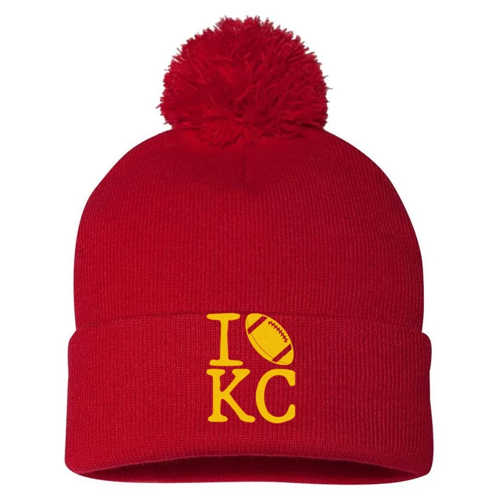 I Love Kansas City Football Fan Pom Pom 12in Knit Beanie